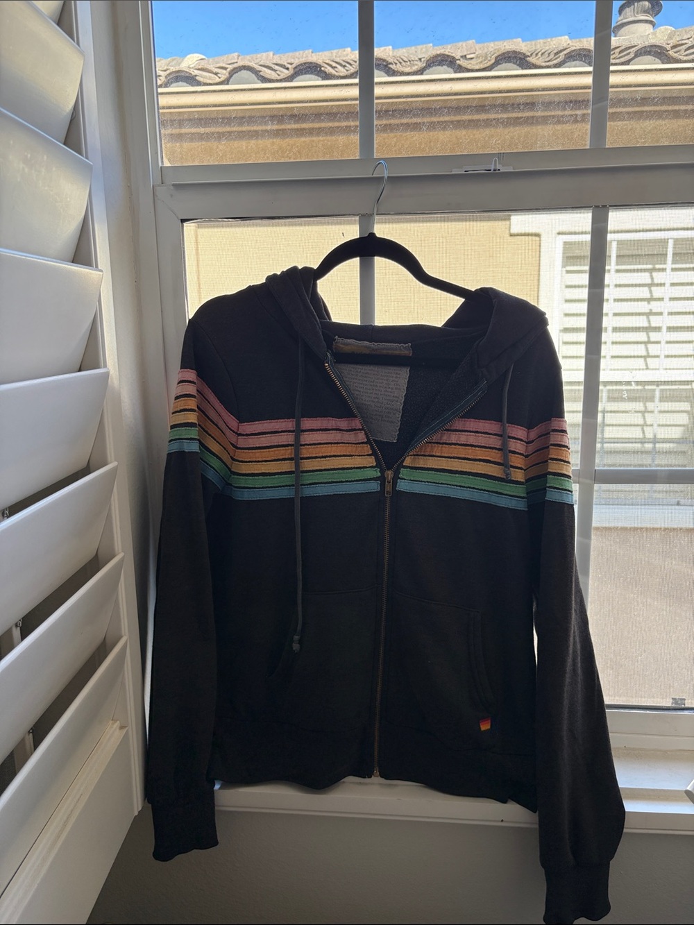 Charcoal Woman’s/ Men’s  Zip-Up Hoodie with Multicolor Stripe Detail